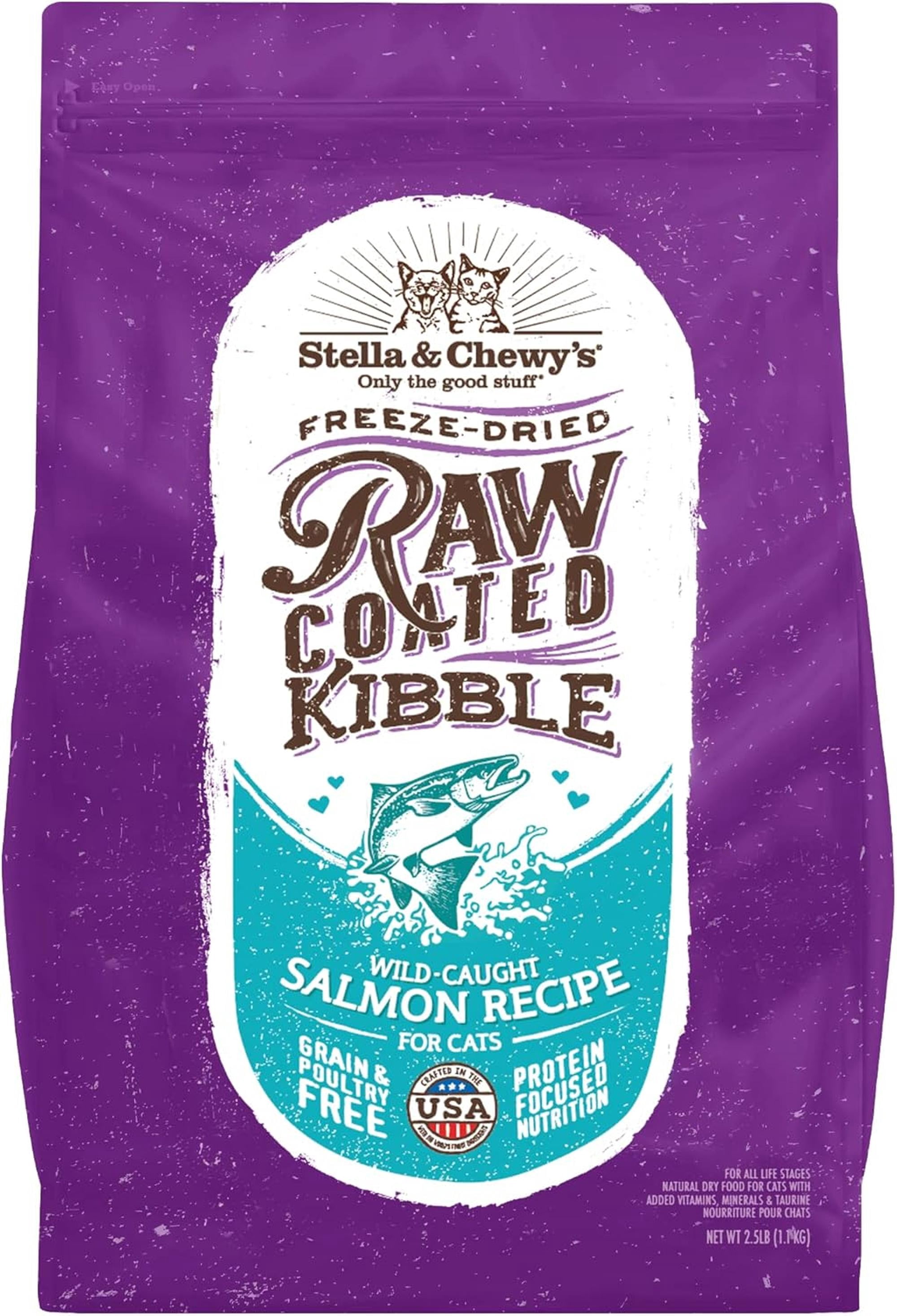 Stella & Chewy's Baked Kibble for Cats - Raw Coated Wild-Caught Salmon Recipe - 2.5 Pound Bag