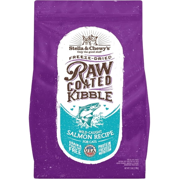 Stella & Chewy's Baked Kibble for Cats - Raw Coated Wild-Caught Salmon Recipe - 2.5 Pound Bag