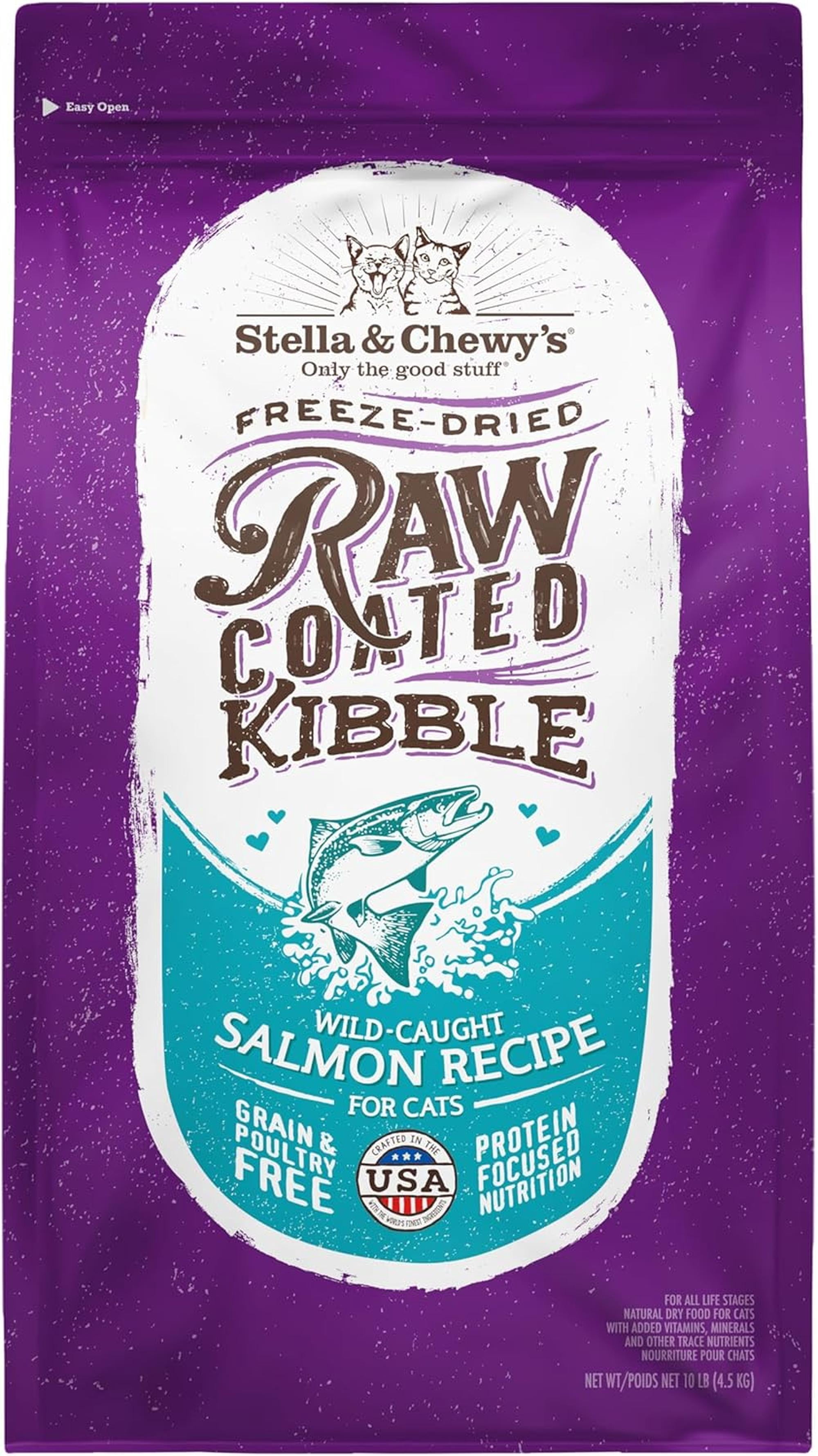 Stella & Chewy's Baked Kibble for Cats - Raw Coated Wild-Caught Salmon Recipe - 10 Pound Bag