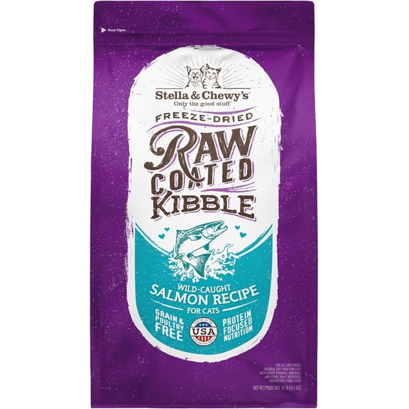 Stella & Chewy's Baked Kibble for Cats - Raw Coated Wild-Caught Salmon Recipe - 10 Pound Bag