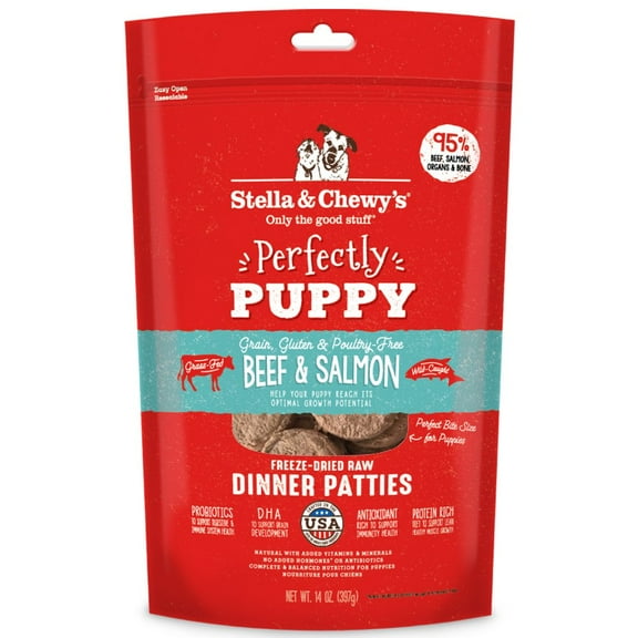 Stella & Chewy's Beef & Salmon Dinner Patties for Puppies Freeze-Dried Raw Dry Dog Food, 14 oz.