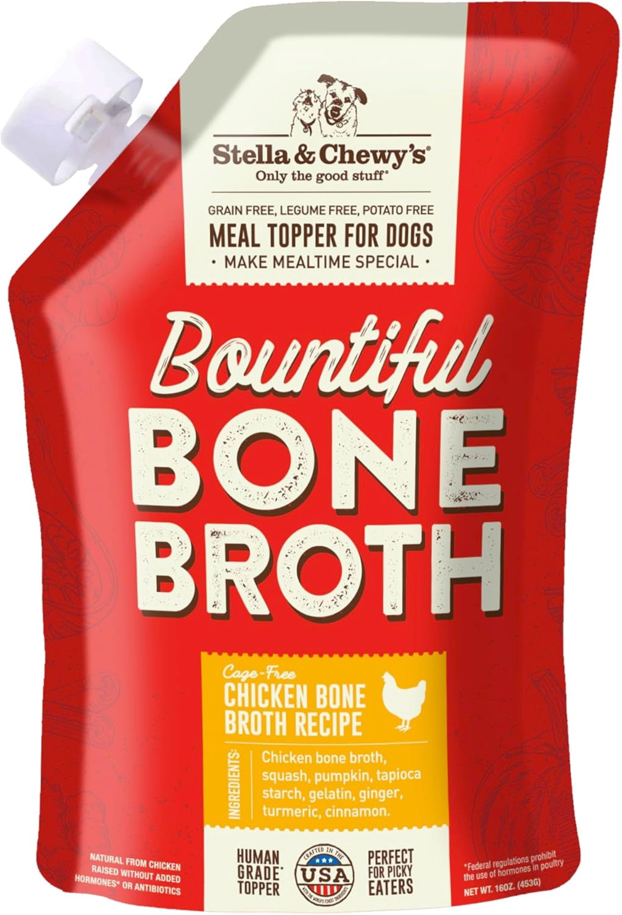 Stella & Chewy's Bountiful Bone Broth Cage Free Chicken Bone Broth Recipe 16 Ounce Resealable Pouch
