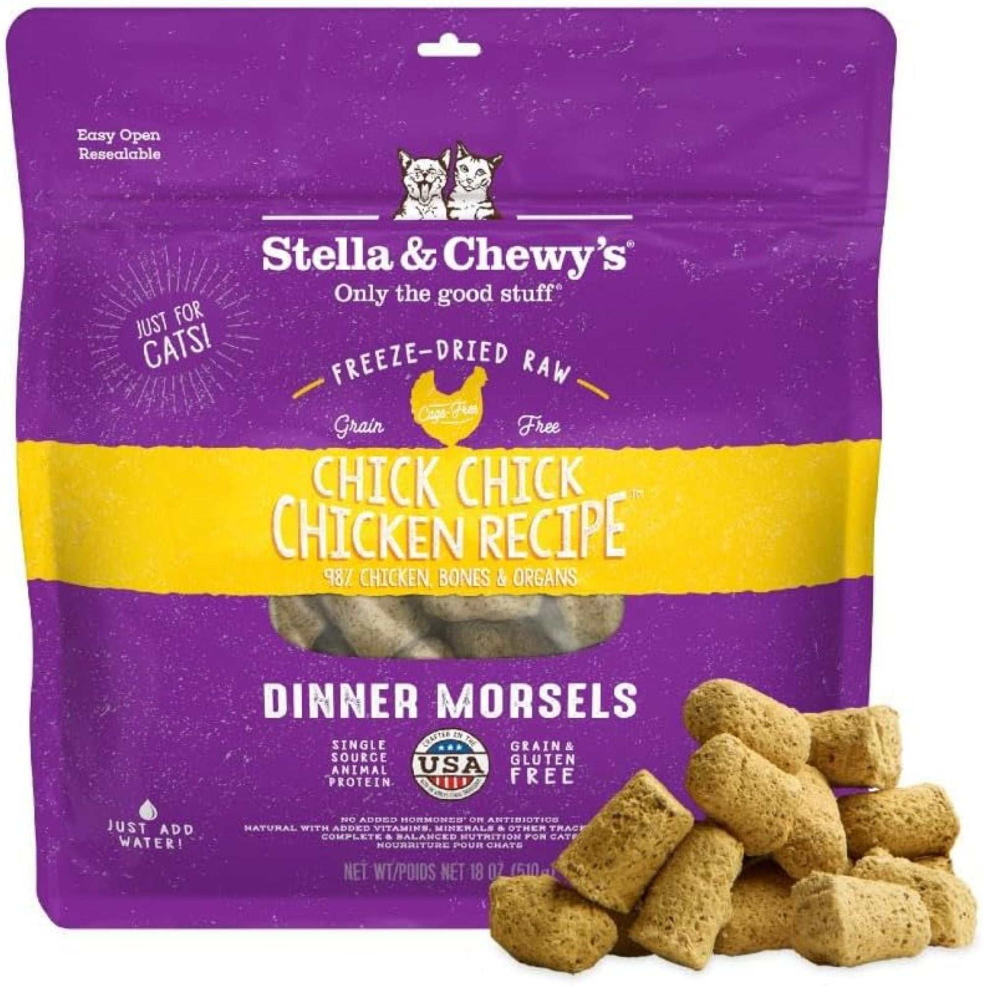Stella & Chewy's Freeze-Dried Dinner Morsels for Cats - Chick Chick Chicken Recipe - 18 Ounce Bag