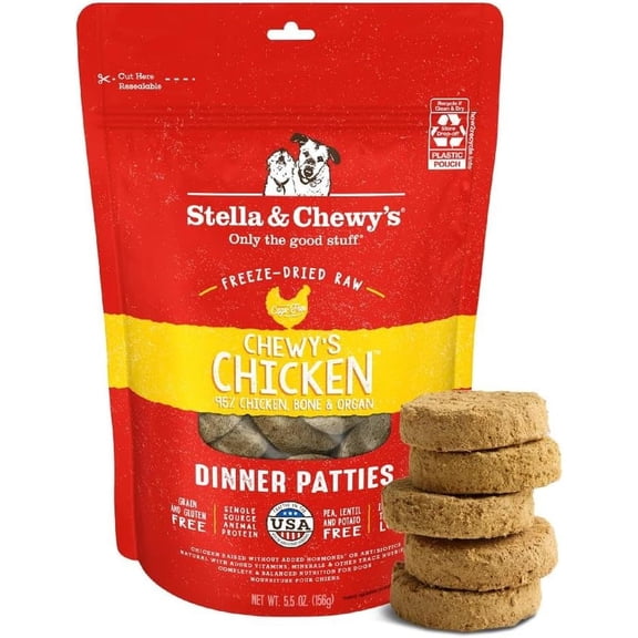 Stella & Chewy's Freeze-Dried Raw Dinner Patties for Dogs - Chewy's Chicken Recipe - 5.5 Ounce Bag