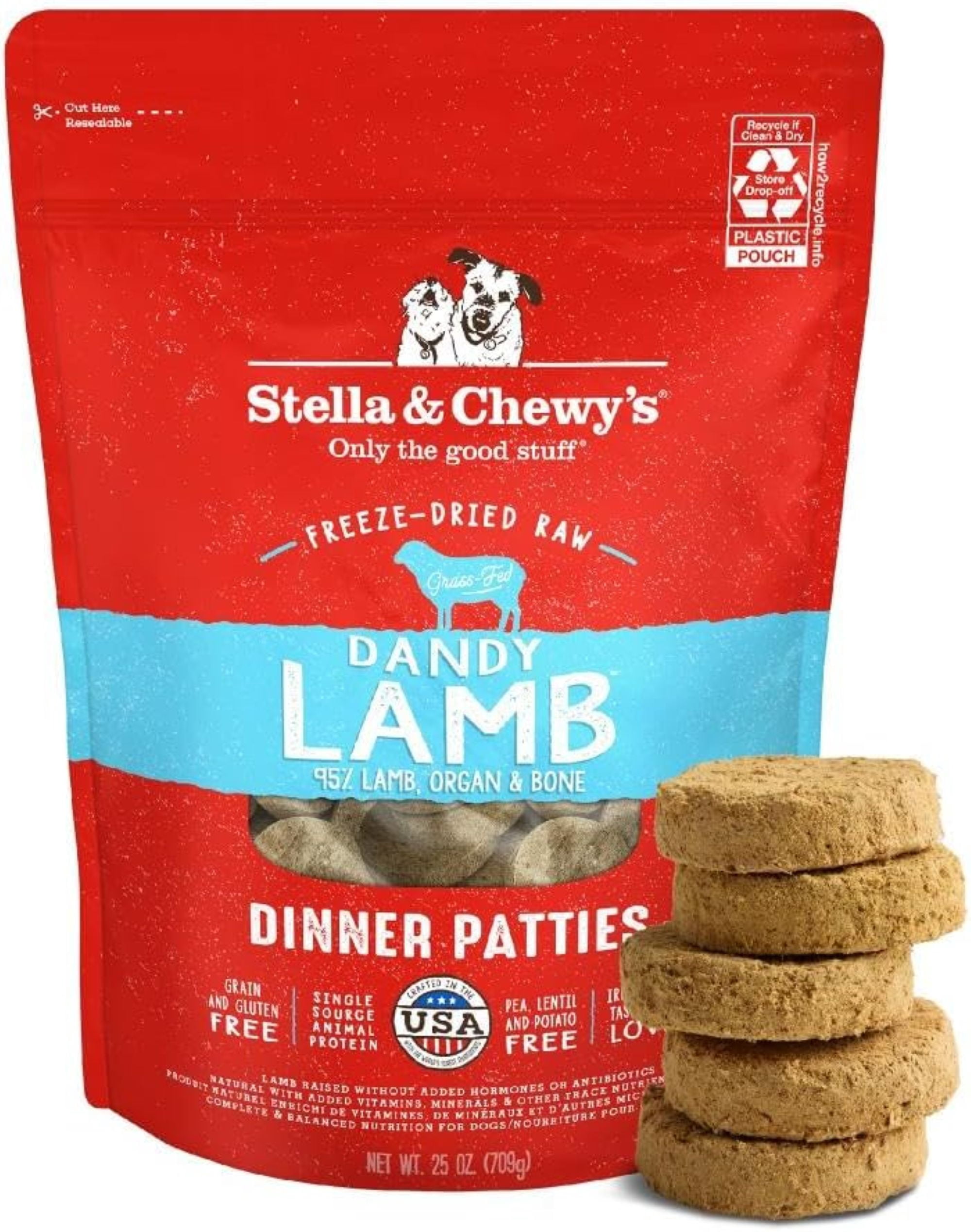 Stella & Chewy's Freeze-Dried Raw Dinner Patties for Dogs - Dandy Lamb Recipe - 25 Ounce Bag