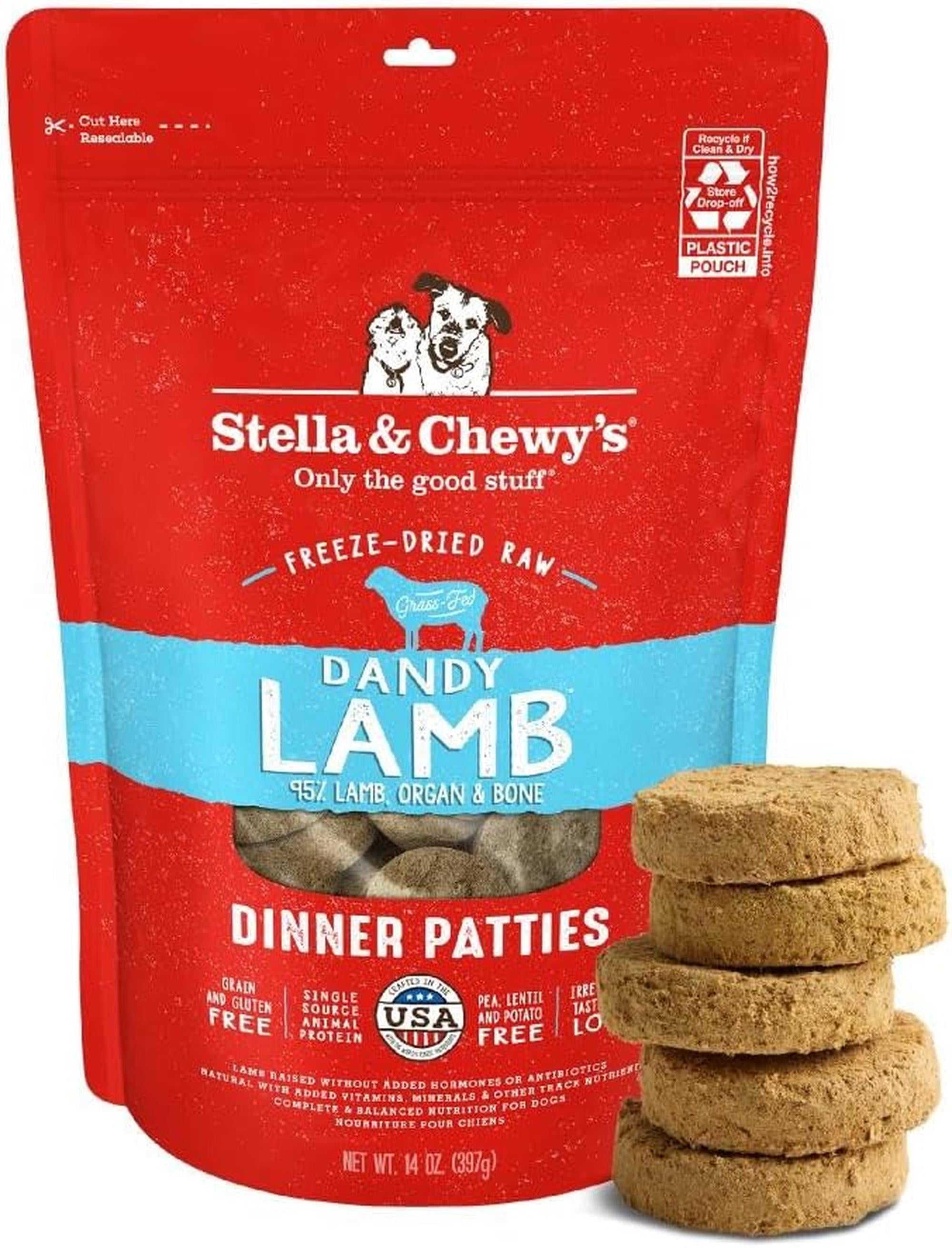 Stella & Chewy's Freeze-Dried Raw Dinner Patties for Dogs - Dandy Lamb Recipe - 14 Ounce Bag