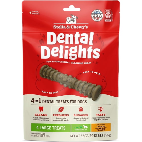 Stella & Chewy's Dental Delights with Freeze-Dried Chicken - Large Dental Treats for Dogs, 5.5 Ounce Bag
