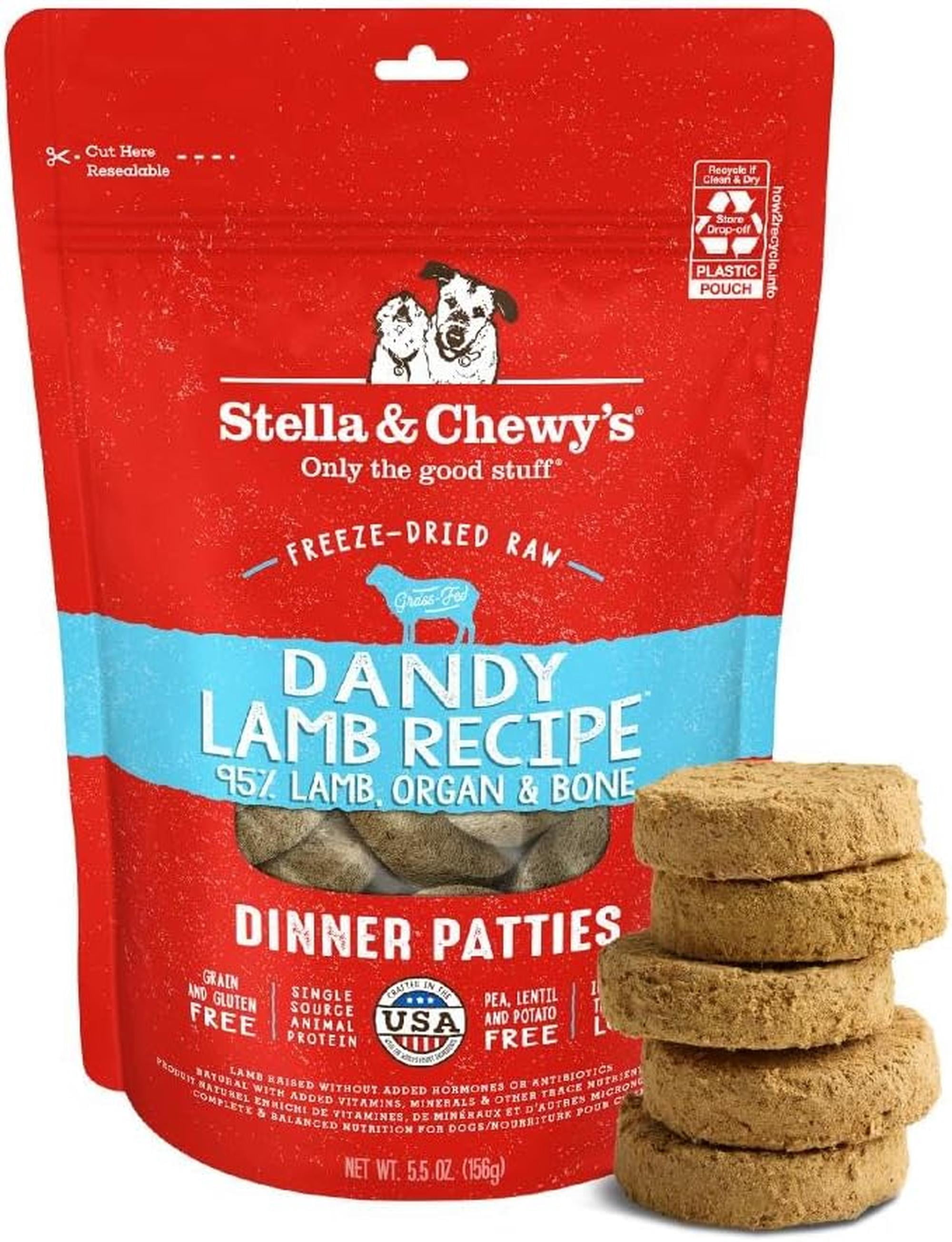 Stella & Chewy's Freeze-Dried Raw Dinner Patties for Dogs - Dandy Lamb Recipe - 5.5 Ounce Bag