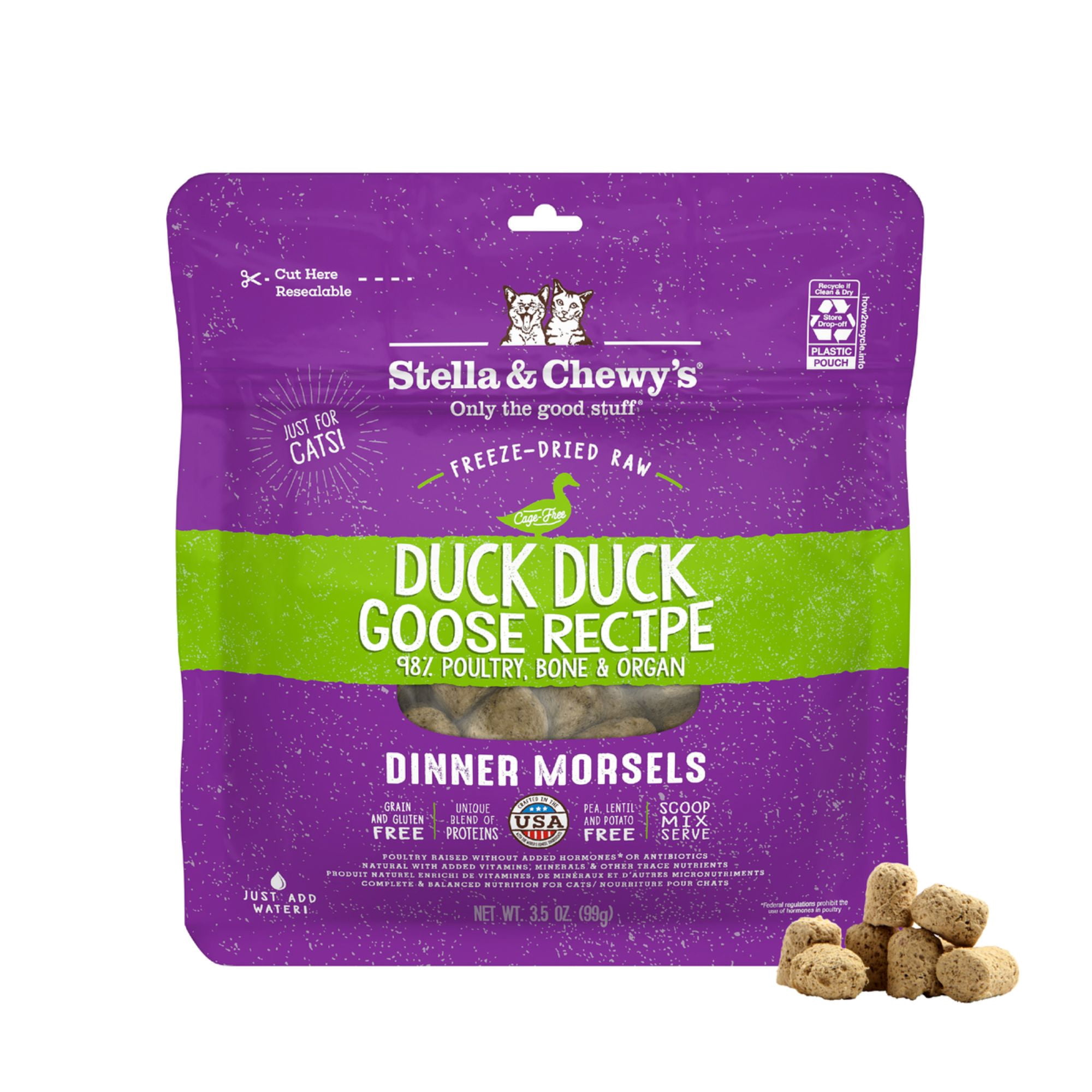 Stella & Chewy's Freeze-Dried Morsels for Cats - Duck Duck Goose Recipe - 3.5 Ounce Bag