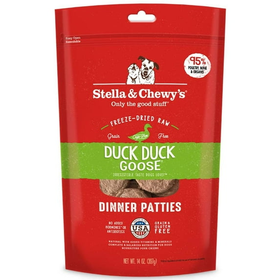 Stella & Chewy's Duck Duck Goose Dinner Patties Grain-Free Freeze-Dried Raw Dry Dog Food, 14 oz