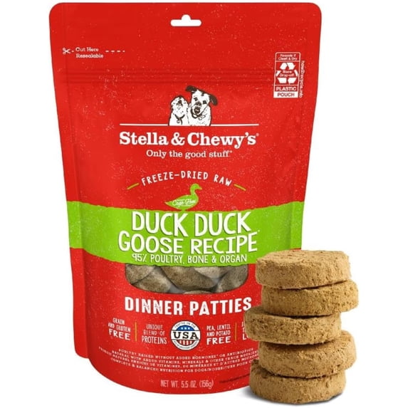 Stella & Chewy's Freeze-Dried Raw Dinner Patties for Dogs - Duck Duck Goose Recipe - 5.5 Ounce Bag