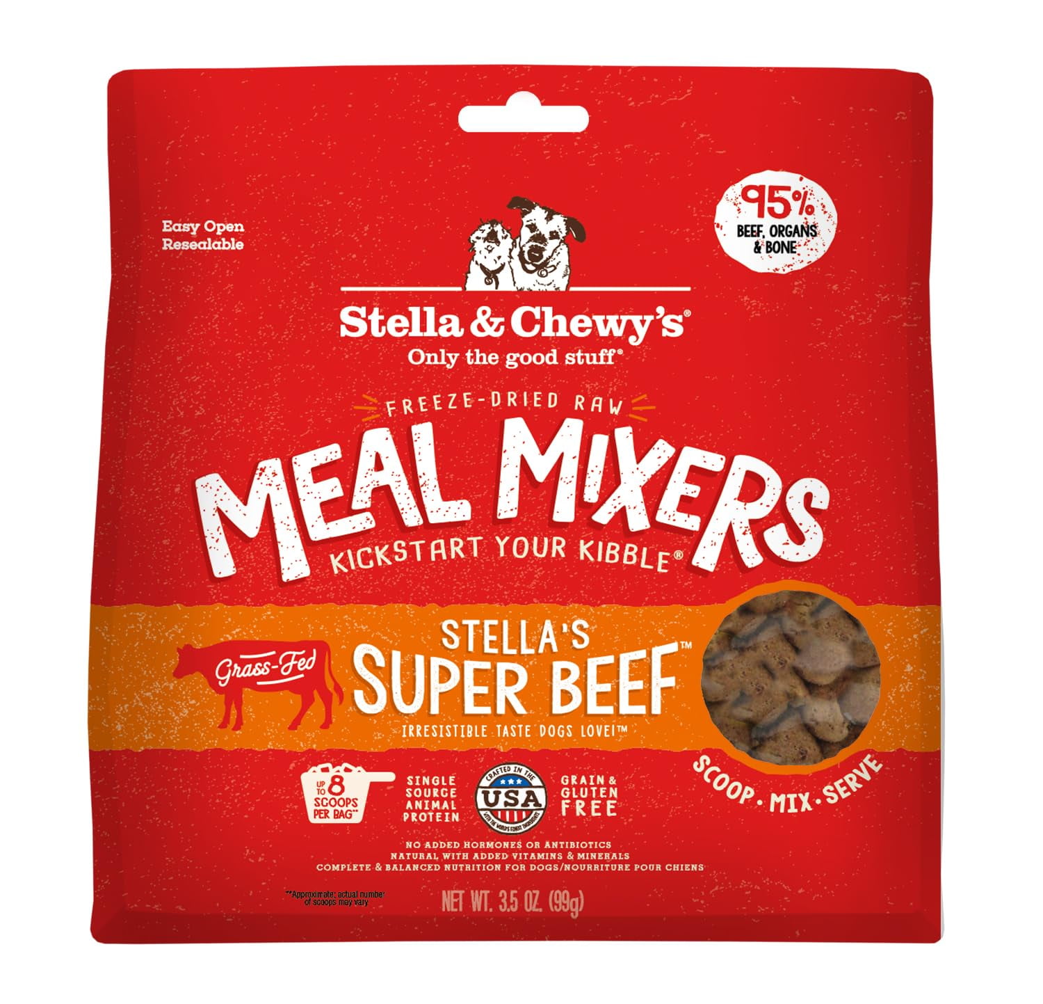 Stella & Chewy's Freeze-Dried Raw Beef ATT1Meal Mixers- Dog Food Topper and Mixer - Made with 95% Grass-Fed Beef, Organs & Bone - Perfect for Picky Eaters - Grain-Free - 7 oz