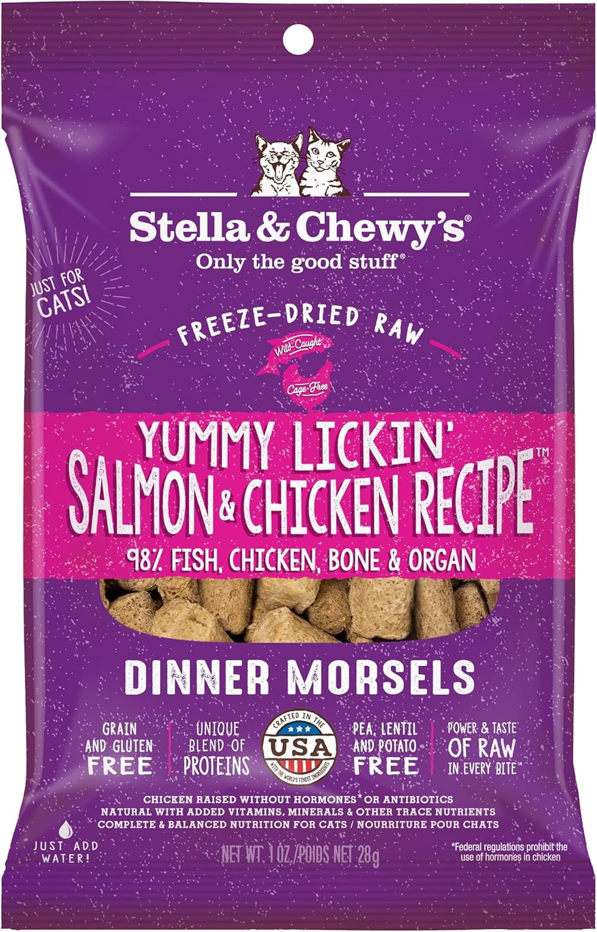 Stella & Chewy's Freeze-Dried Morsels for Cats - Yummy Lickin' Salmon & Chicken - 1 Ounce Bag
