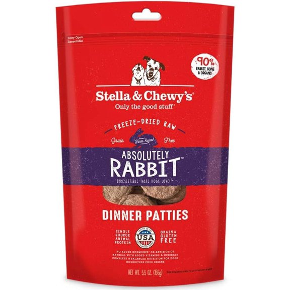 Stella & Chewy’s Freeze Dried Raw Dinner Patties – Grain Free Dog Food, Protein Rich Absolutely Rabbit Recipe – 5.5 oz Bag