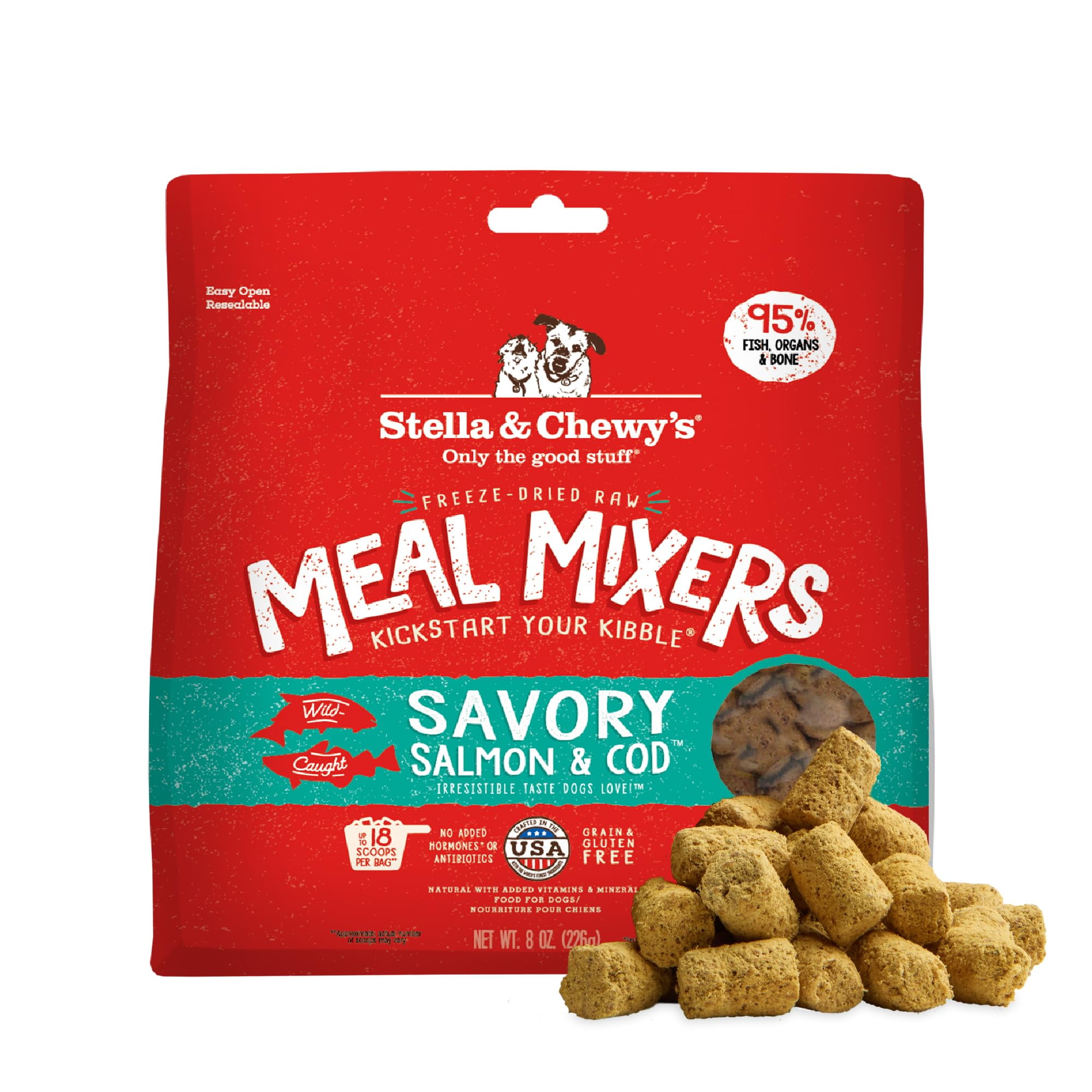 Stella & Chewy's Freeze-Dried Raw Salmon & H2FSDCod Meal Mixers- Dog Food Topper and Mixer - Made with 95% Wild-Caught Salmon & Cod, Organs & Bone - Perfect for Picky Eaters - Grain-Free - 8 oz