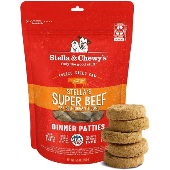 Stella & Chewy's Freeze-Dried Raw Dinner Patties for Dogs - Stella's Super Beef Recipe - 5.5 Ounce Bag