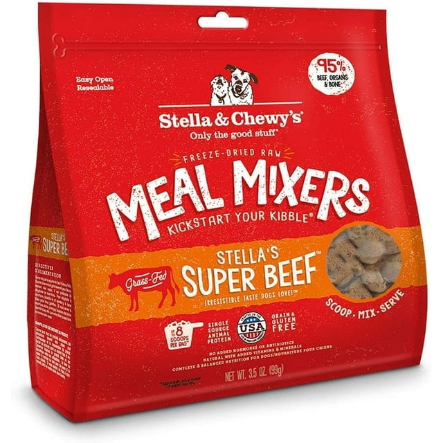 Stella & Chewy's Freeze Dried Raw Super Beef Meal Mixer  Dog Food Topper for Small & Large Breeds  Grain Free, Protein Rich Recipe  3.5 oz Bag