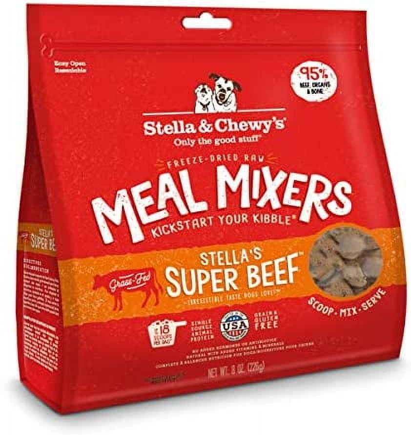 Stella & Chewys Freeze Dried Raw Super Beef Meal Mixer  Dog Food Topper for Small & Large Breeds  Grain Free, Protein Rich Recipe  8 oz Bag