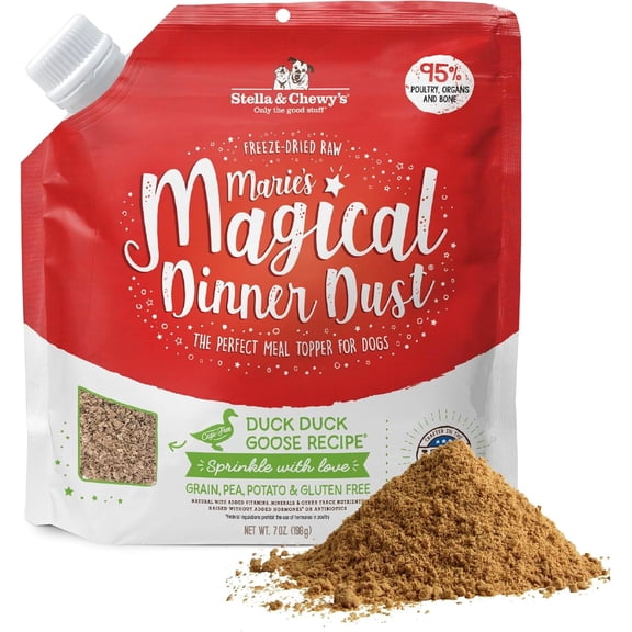 Stella & Chewy's Maries Magical Dinner Dust for Dogs - Duck Duck Goose Recipe - 7 Ounce Resealable Bag