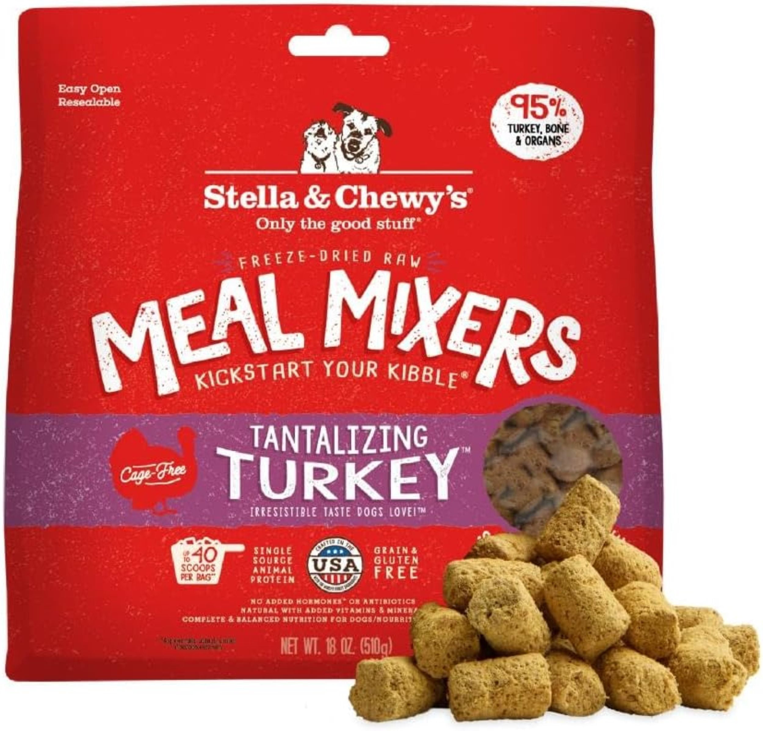 Stella & Chewy's Freeze-Dried Raw Meal Mixers Dog Food Topper - Tantalizing Turkey Recipe - 18 Ounce Bag