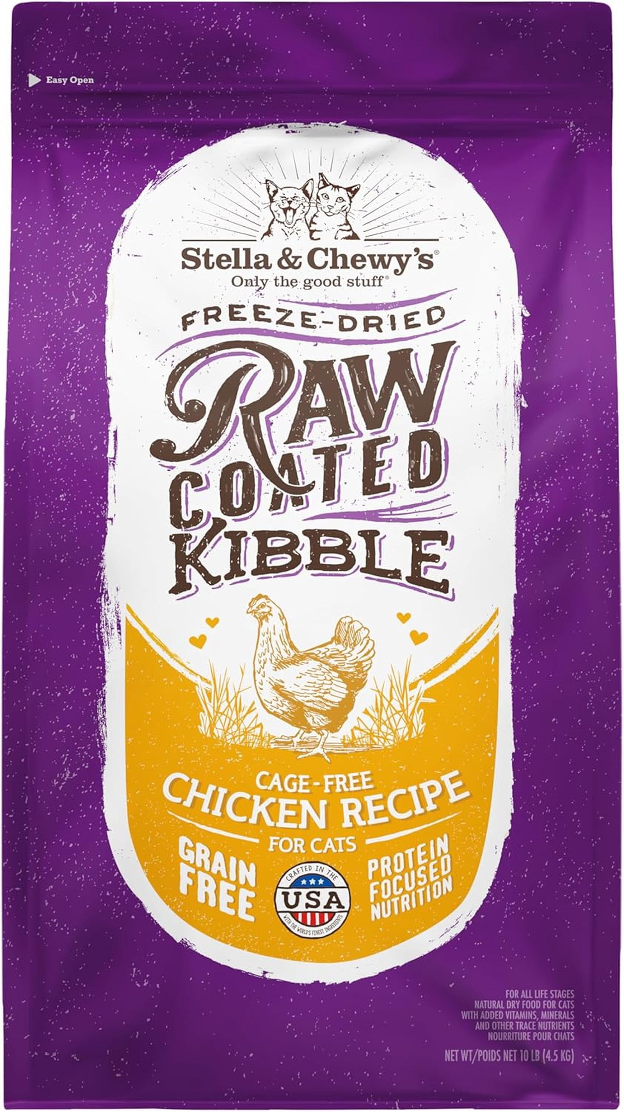 Stella & Chewy's Baked Kibble for Cats - Raw Coated Cage-Free Chicken Recipe - 10 Pound Bag
