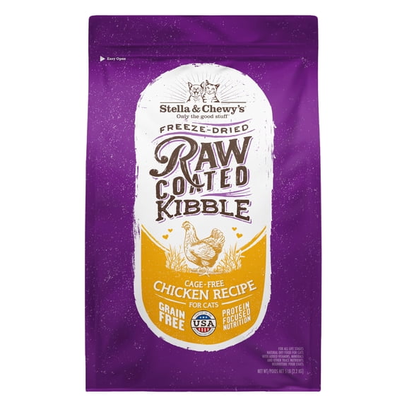 Stella & Chewy's Raw Coated Cat Food - High Protein, Grain-Free Kibble with Cage-Free Chicken - Premium Digestive Support with Probiotics - Natural Small Kibble - Perfect For Picky Eaters - 5 lb Bag