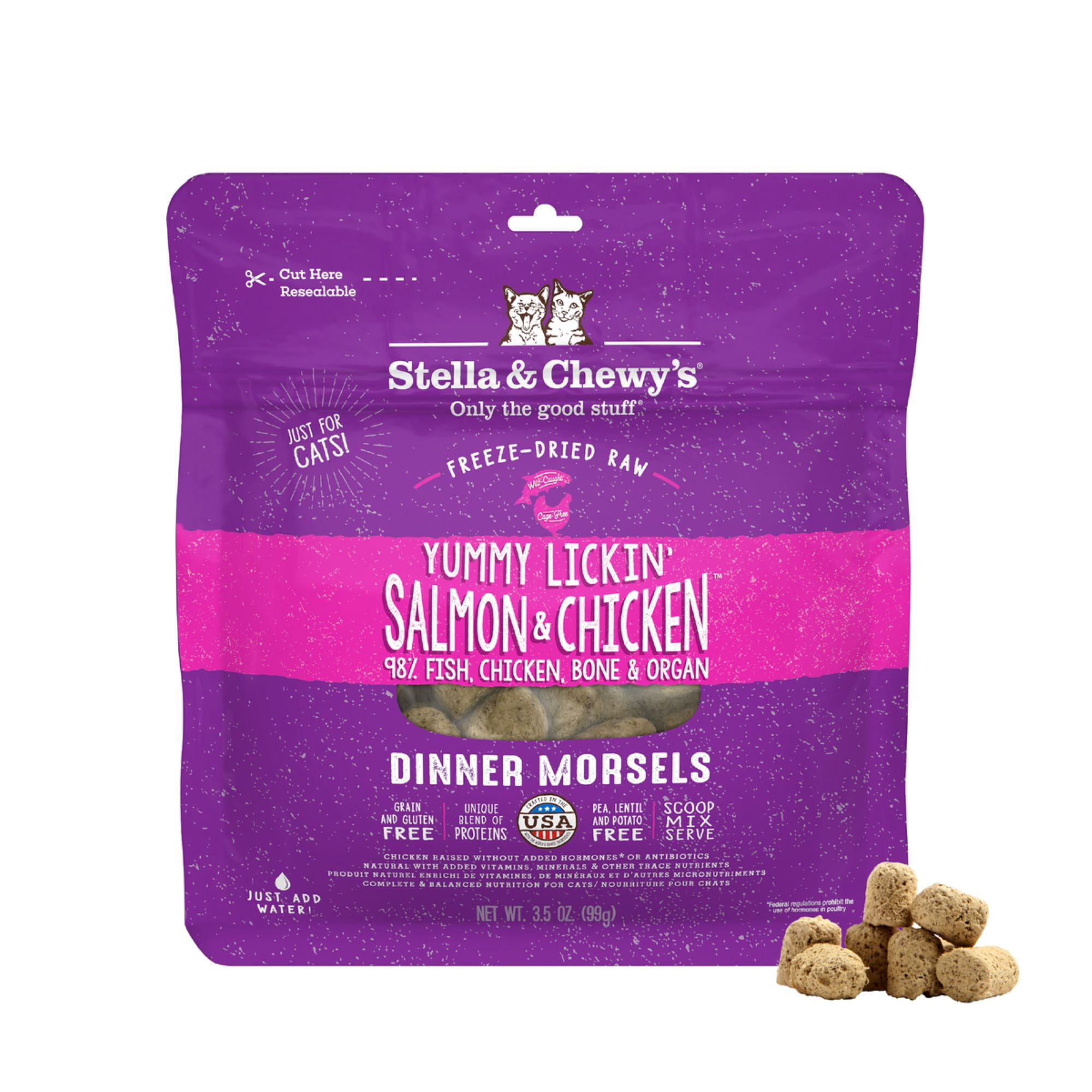 Stella & Chewy's Freeze-Dried Morsels for Cats - Yummy Lickin' Salmon & Chicken - 3.5 Ounce Bag