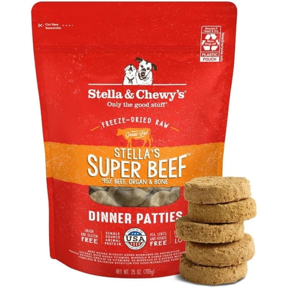 Stella & Chewy's Freeze-Dried Raw Dinner Patties for Dogs - Stella's Super Beef Recipe - 25 Ounce Bag