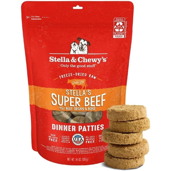 Stella & Chewy's Freeze-Dried Raw Dinner Patties for Dogs - Stella's Super Beef Recipe - 14 Ounce Bag