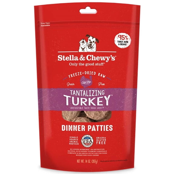 Stella & Chewy's Freeze-Dried Raw Dinner Patties for Dogs - Tantalizing Turkey Recipe - 14 Ounce Bag