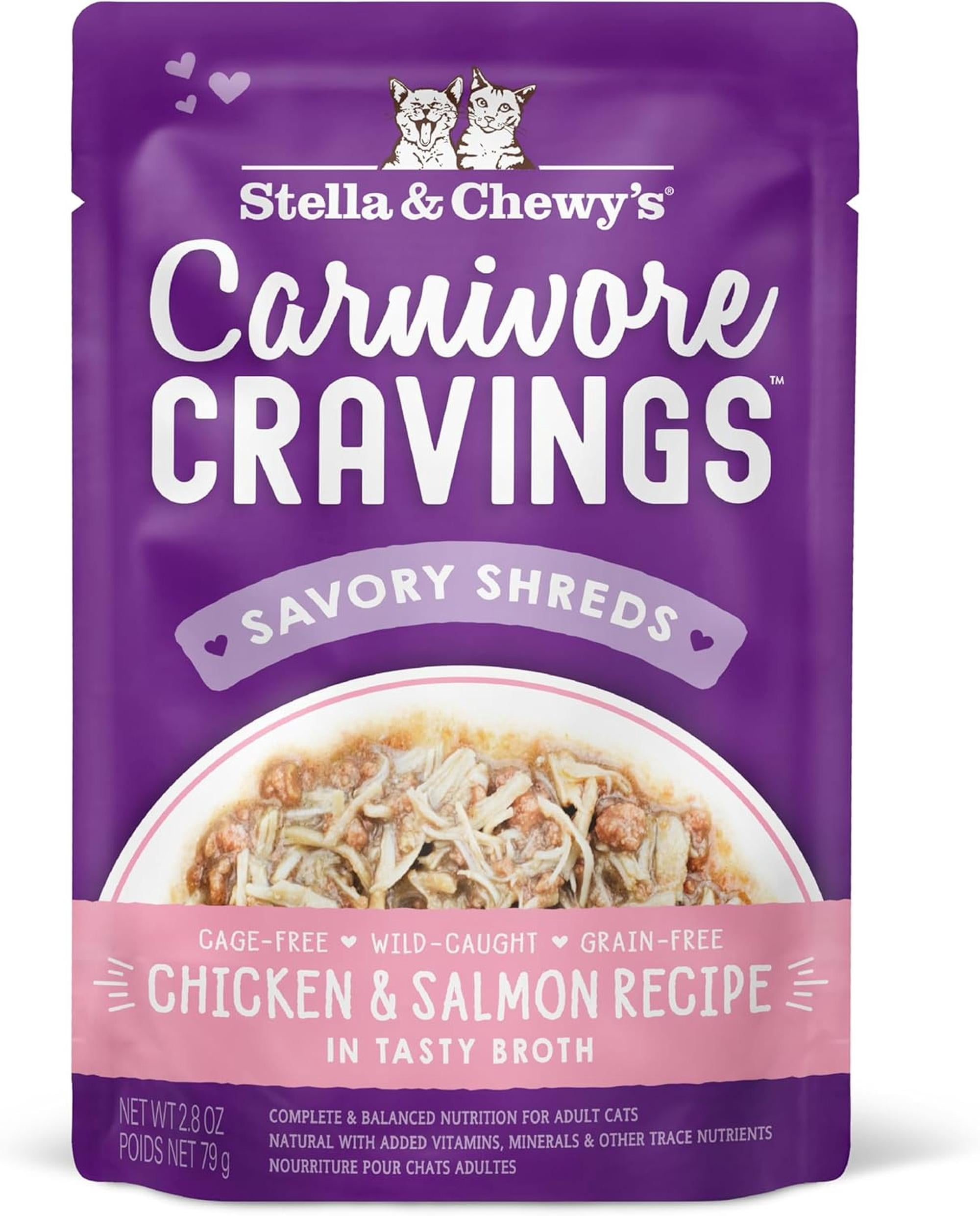 Stella & Chewy's Wet Food for Cats - Carnivore Cravings Chicken & Salmon Recipe - 2.8 Ounce Pouch/12 ct