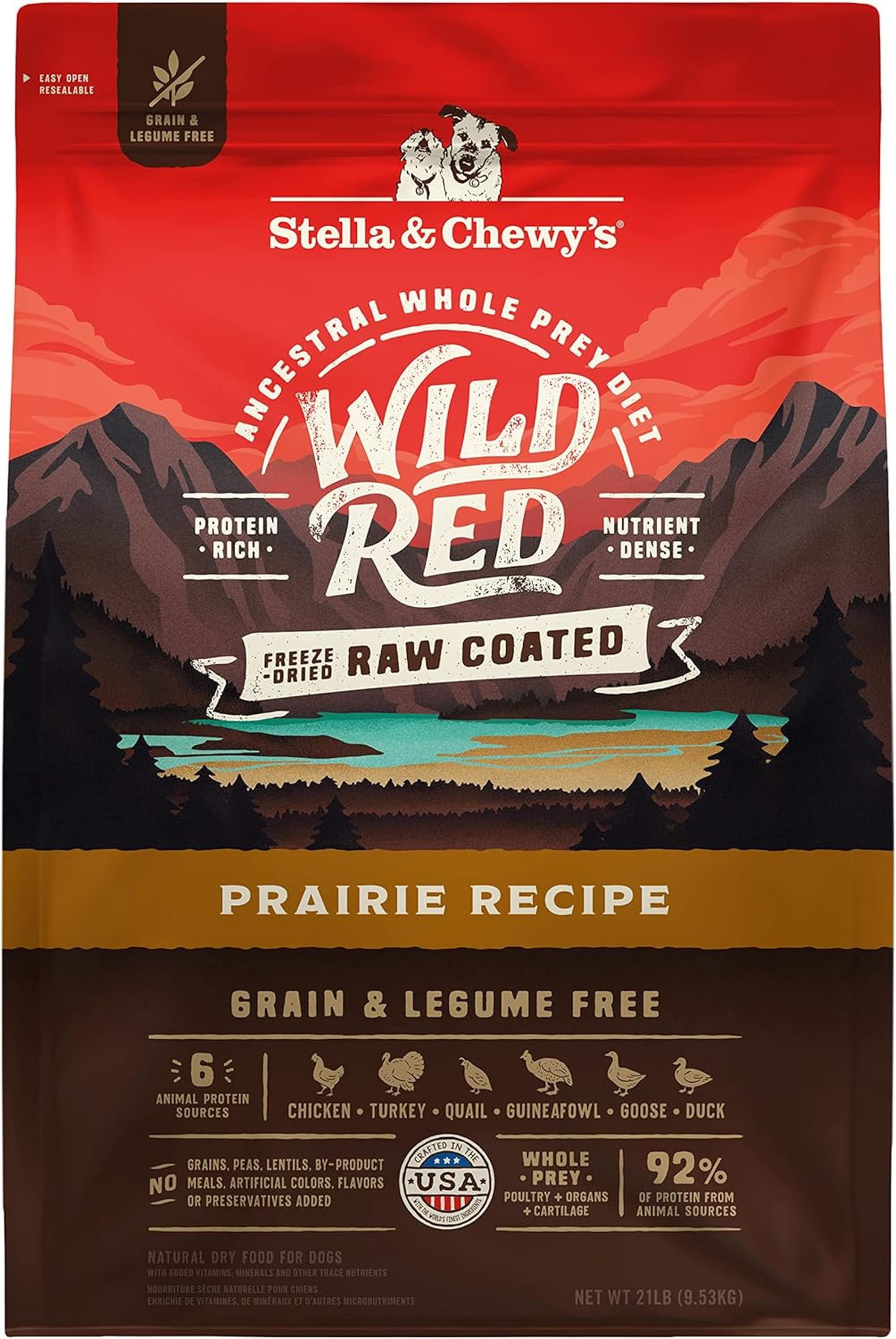 Stella & Chewy's Wild Red Raw Coated Kibble for Dogs - Grain & Legume Free Prairie Recipe - 21 Pound Bag