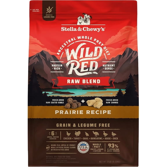 Stella & Chewy's Wild Red Raw Blend Kibble for Dogs - Grain & Legume Free Prairie Recipe - 21 Pound Bag