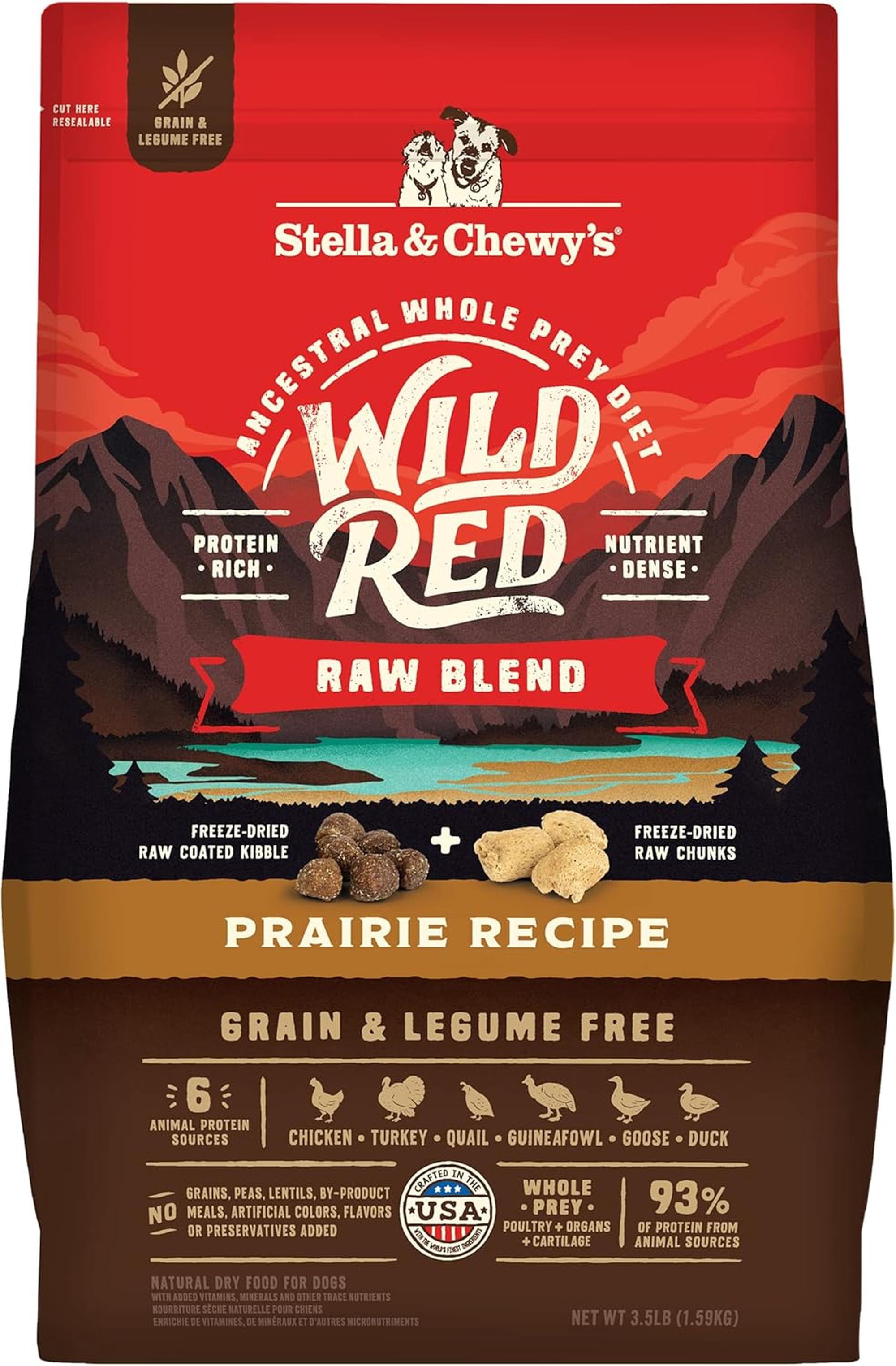 Stella & Chewy's Wild Red Raw Blend Kibble for Dogs - Grain & Legume Free Prairie Recipe - 3.5 Pound Bag