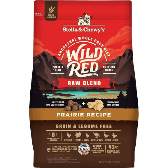 Stella & Chewy's Wild Red Raw Blend Kibble for Dogs - Grain & Legume Free Prairie Recipe - 3.5 Pound Bag