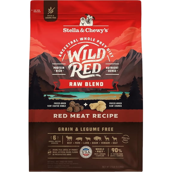 Stella & Chewy's Wild Red Raw Blend Kibble for Dogs - Grain & Legume Free Red Meat Recipe - 21 Pound Bag