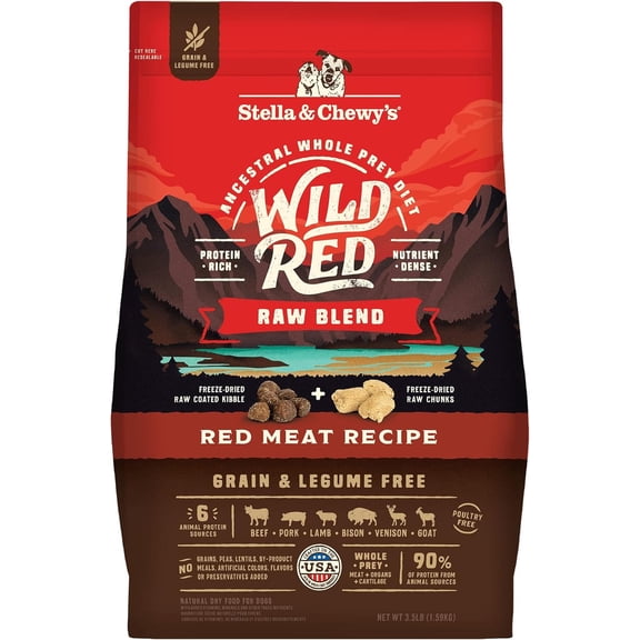 Stella & Chewy's Wild Red Raw Blend Kibble for Dogs - Grain & Legume Free Red Meat Recipe - 3.5 Pound Bag