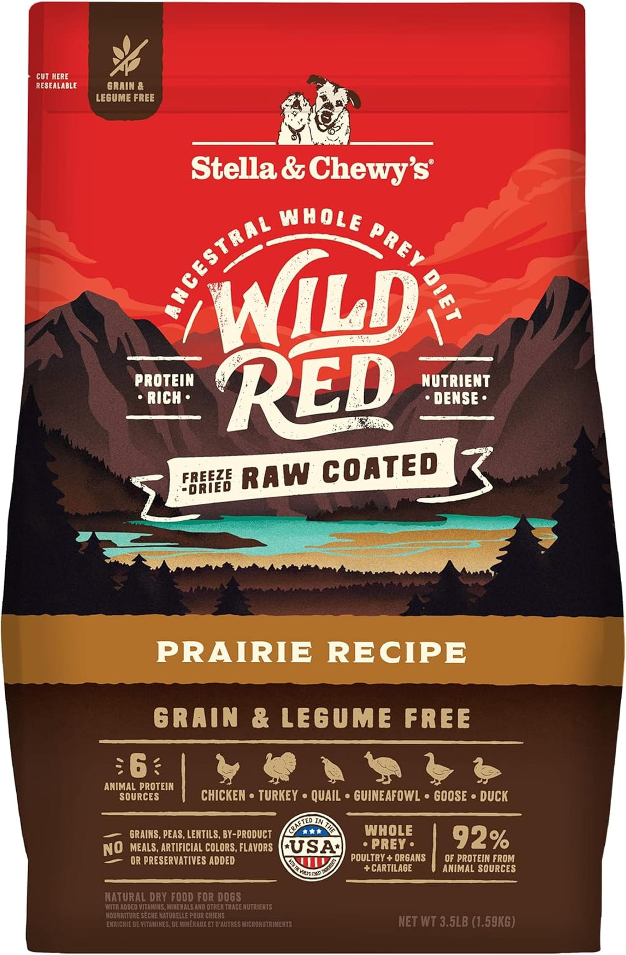 Stella & Chewy's Wild Red Raw Coated Kibble for Dogs - Grain & Legume Free Prairie Recipe - 3.5 Pound Bag