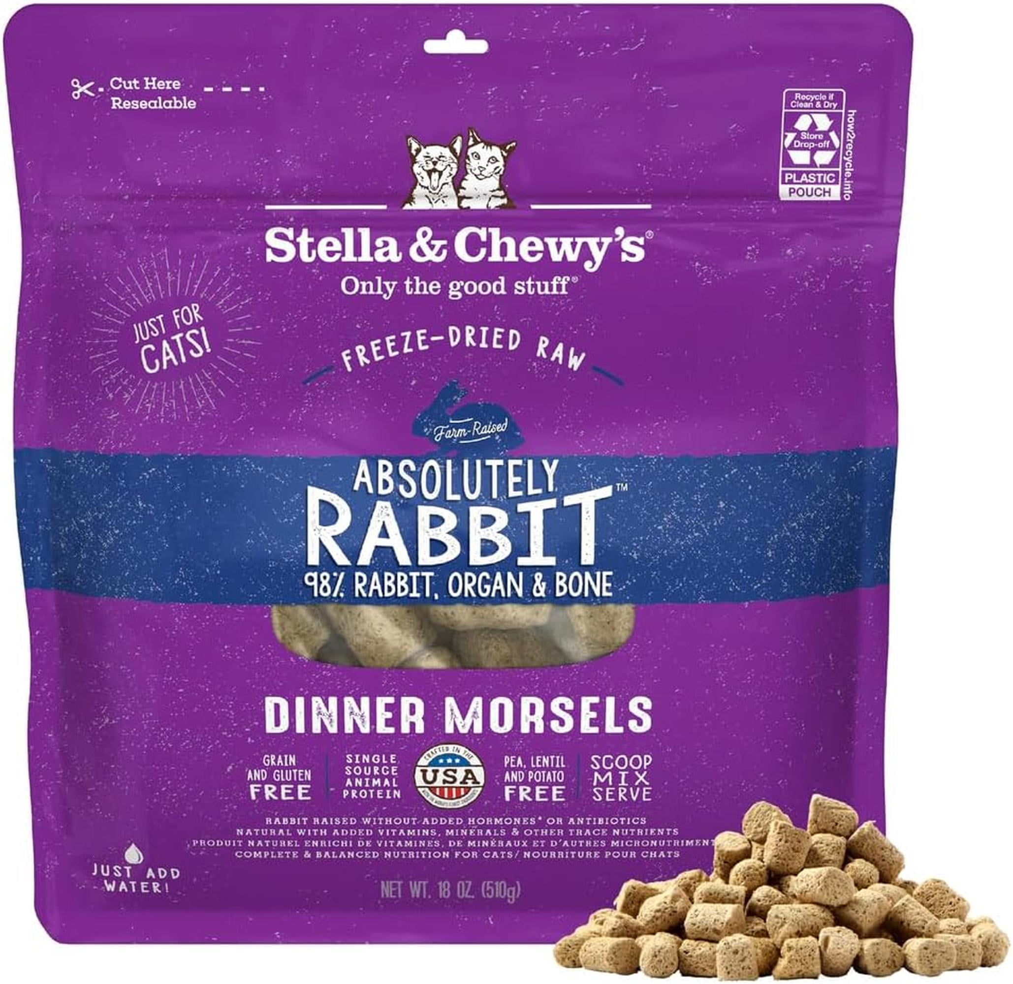 Stella & Chewy's Freeze-Dried Raw Cat Dinner Morsels Rabbit Chunks Dry Cat Food, 18 oz Bag