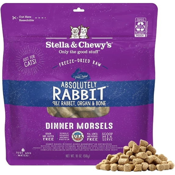 Stella & Chewy's Freeze-Dried Raw Cat Dinner Morsels Rabbit Chunks Dry Cat Food, 18 oz Bag