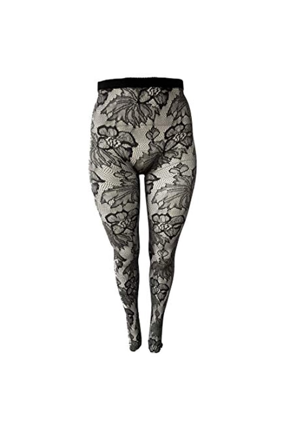 Stella Elyse Pointed Leafy Floral Fishnet Pantyhose 6111016Q, Black, Queen Size