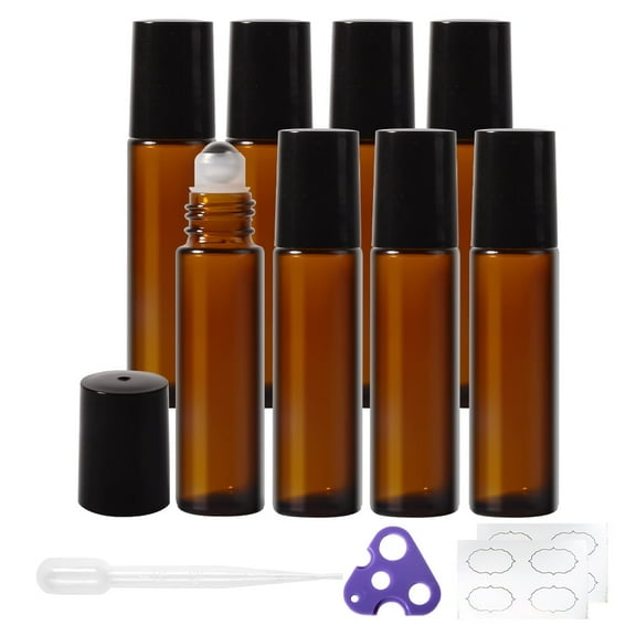 Keigocare Essential Oil Roller Bottles,8Pack 10ml Amber Glass Bottles with Roller Balls and Black Caps