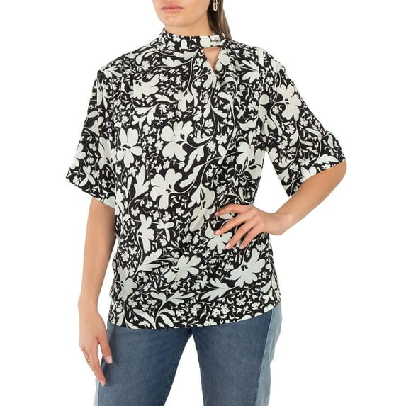 Stella McCartney Black Silk Foral Print Blouse, Brand Size 38 (US Size 4)