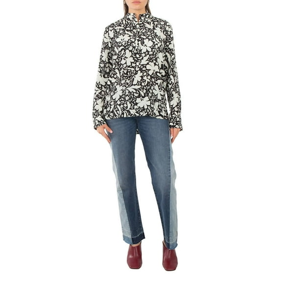 Stella McCartney Black Silk Forest Floral Print Shirt, Brand Size 36 (US Size 2)
