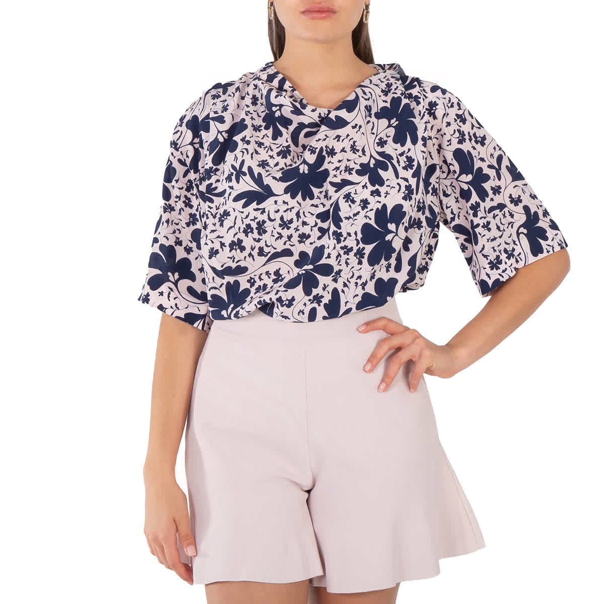 Stella McCartney Blue Silk Foral Print Blouse, Brand Size 36