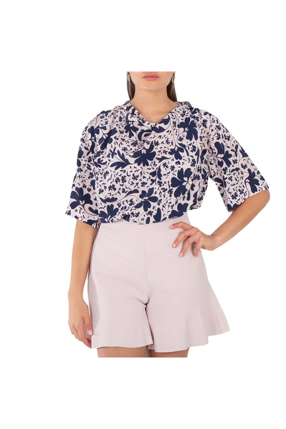 Blue Silk Foral Print Blouse, Brand Size 36 (US Size 2)