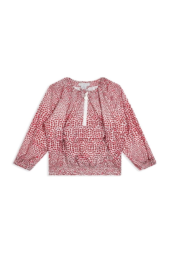 Kids Heart-Print Crew Neck Blouse, Size 4Y