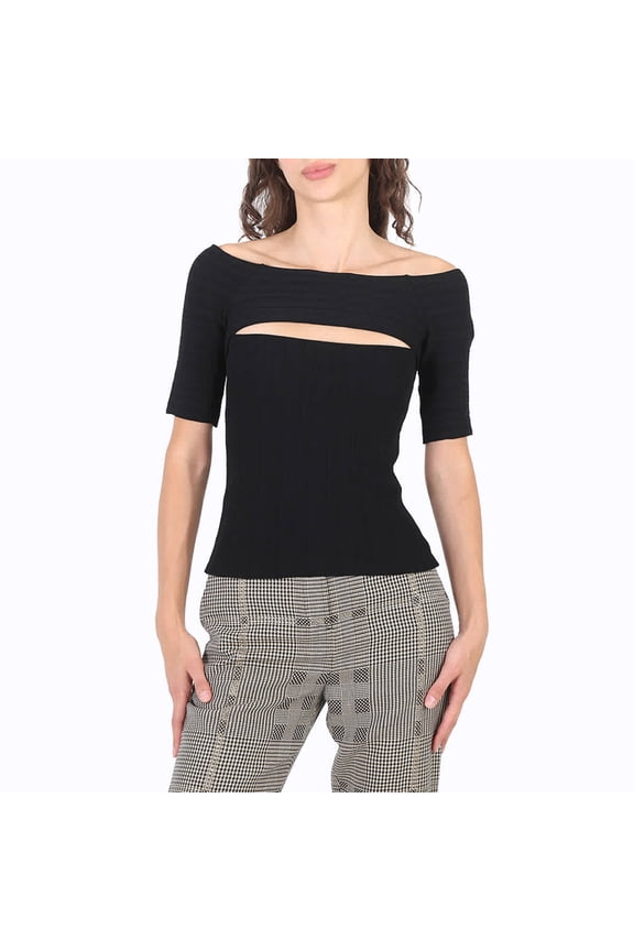 Ladies Black Off-Shoulder Cut-Out Knit Top, Brand Size 42 (US Size 8)