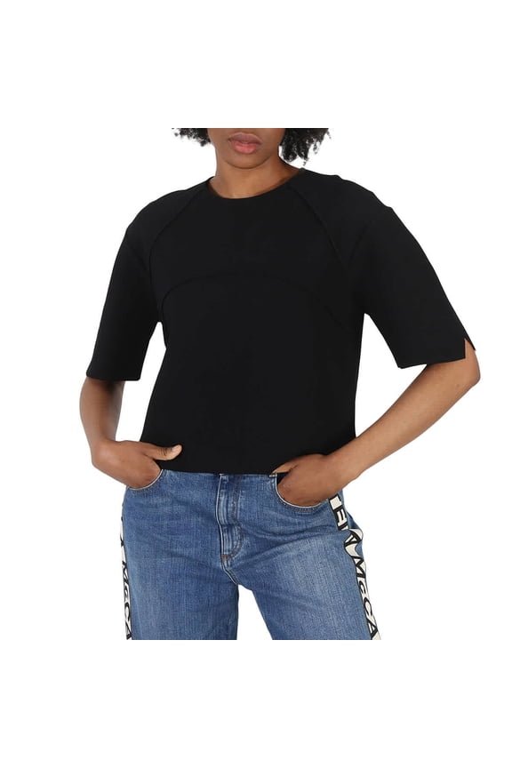 Ladies Black Piped Seam Cropped Top, Brand Size 42 (US Size 8)
