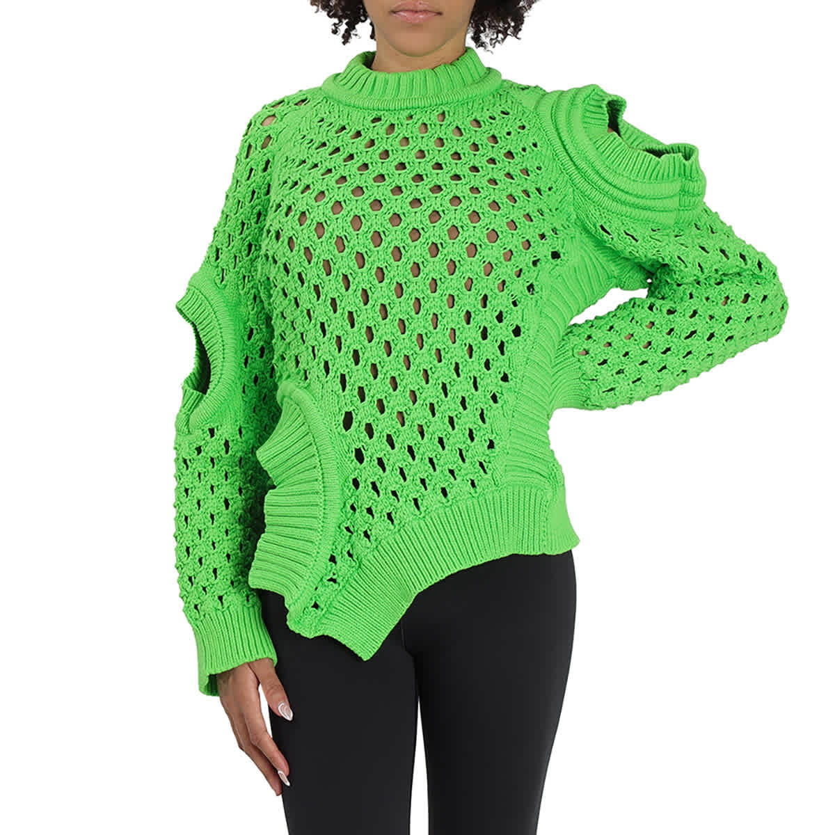 Stella McCartney Ladies Green Fluo Oversized Textured Mesh Sweater  